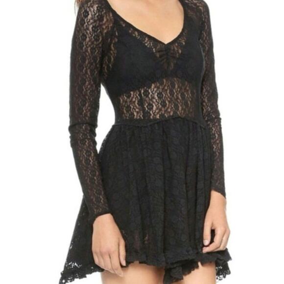 Free People Black Witchy Skater Goth Sheer Dress - Picture 1 of 5